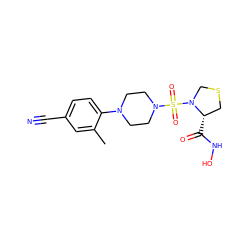 Cc1cc(C#N)ccc1N1CCN(S(=O)(=O)N2CSC[C@@H]2C(=O)NO)CC1 ZINC000263621088