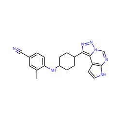 Cc1cc(C#N)ccc1NC1CCC(c2nnn3cnc4[nH]ccc4c23)CC1 ZINC001772585489