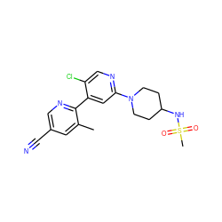 Cc1cc(C#N)cnc1-c1cc(N2CCC(NS(C)(=O)=O)CC2)ncc1Cl ZINC000146802474