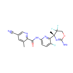 Cc1cc(C#N)cnc1C(=O)Nc1ccc(F)c([C@@]2(C)N=C(N)OCC2(F)F)n1 ZINC000205889292