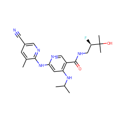 Cc1cc(C#N)cnc1Nc1cc(NC(C)C)c(C(=O)NC[C@@H](F)C(C)(C)O)cn1 ZINC000219887192