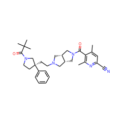 Cc1cc(C#N)nc(C)c1C(=O)N1C[C@@H]2CN(CC[C@]3(c4ccccc4)CCN(C(=O)C(C)(C)C)C3)C[C@@H]2C1 ZINC000049762137