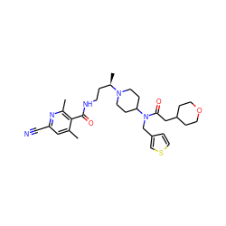 Cc1cc(C#N)nc(C)c1C(=O)NCC[C@@H](C)N1CCC(N(Cc2ccsc2)C(=O)CC2CCOCC2)CC1 ZINC000095552927