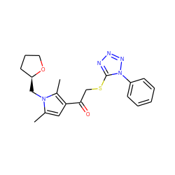 Cc1cc(C(=O)CSc2nnnn2-c2ccccc2)c(C)n1C[C@H]1CCCO1 ZINC000002658819