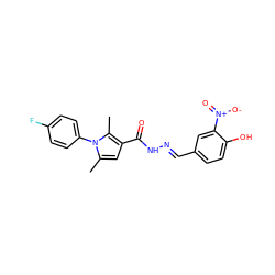 Cc1cc(C(=O)N/N=C/c2ccc(O)c([N+](=O)[O-])c2)c(C)n1-c1ccc(F)cc1 ZINC000035503901