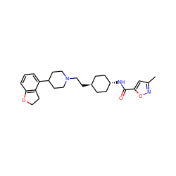 Cc1cc(C(=O)N[C@H]2CC[C@H](CCN3CCC(c4cccc5c4CCO5)CC3)CC2)on1 ZINC000261155209