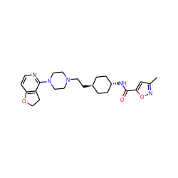 Cc1cc(C(=O)N[C@H]2CC[C@H](CCN3CCN(c4nccc5c4CCO5)CC3)CC2)on1 ZINC000261098291