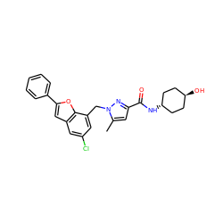 Cc1cc(C(=O)N[C@H]2CC[C@H](O)CC2)nn1Cc1cc(Cl)cc2cc(-c3ccccc3)oc12 ZINC000254119849