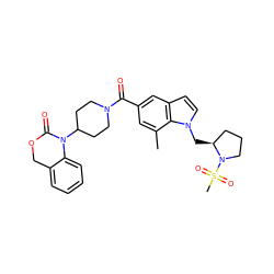 Cc1cc(C(=O)N2CCC(N3C(=O)OCc4ccccc43)CC2)cc2ccn(C[C@H]3CCCN3S(C)(=O)=O)c12 ZINC000029208539