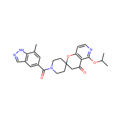 Cc1cc(C(=O)N2CCC3(CC2)CC(=O)c2c(ccnc2OC(C)C)O3)cc2cn[nH]c12 ZINC000049067243