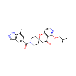 Cc1cc(C(=O)N2CCC3(CC2)CC(=O)c2c(ccnc2OCC(C)C)O3)cc2cn[nH]c12 ZINC000049067449