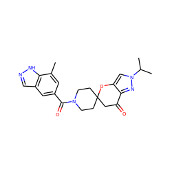 Cc1cc(C(=O)N2CCC3(CC2)CC(=O)c2nn(C(C)C)cc2O3)cc2cn[nH]c12 ZINC000073295375