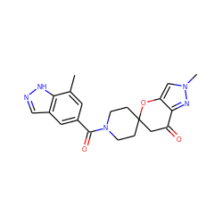 Cc1cc(C(=O)N2CCC3(CC2)CC(=O)c2nn(C)cc2O3)cc2cn[nH]c12 ZINC000073295948