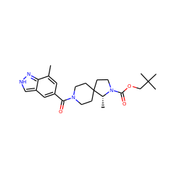 Cc1cc(C(=O)N2CCC3(CC2)CCN(C(=O)OCC(C)(C)C)[C@@H]3C)cc2c[nH]nc12 ZINC000473153259