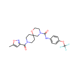 Cc1cc(C(=O)N2CCC3(CC2)CN(C(=O)Nc2ccc(OC(F)(F)F)cc2)CCO3)no1 ZINC000103230957