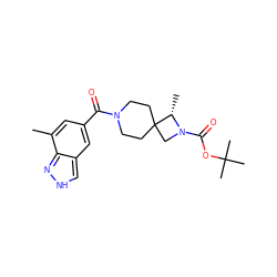 Cc1cc(C(=O)N2CCC3(CC2)CN(C(=O)OC(C)(C)C)[C@H]3C)cc2c[nH]nc12 ZINC000473152884