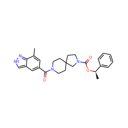 Cc1cc(C(=O)N2CCC3(CCN(C(=O)O[C@H](C)c4ccccc4)C3)CC2)cc2c[nH]nc12 ZINC000473149209