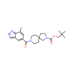 Cc1cc(C(=O)N2CCC3(CCN(C(=O)OCC(C)(C)C)C3)CC2)cc2c[nH]nc12 ZINC000473146782