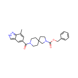 Cc1cc(C(=O)N2CCC3(CCN(C(=O)OCc4ccccc4)C3)CC2)cc2c[nH]nc12 ZINC000473151552