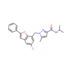 Cc1cc(C(=O)NC(C)C)nn1Cc1cc(Cl)cc2cc(-c3ccccc3)oc12 ZINC000073158166