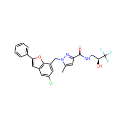 Cc1cc(C(=O)NC[C@H](O)C(F)(F)F)nn1Cc1cc(Cl)cc2cc(-c3ccccc3)oc12 ZINC000073169984