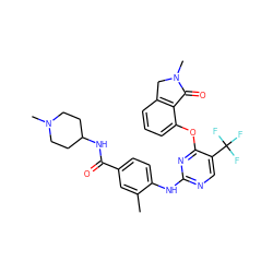 Cc1cc(C(=O)NC2CCN(C)CC2)ccc1Nc1ncc(C(F)(F)F)c(Oc2cccc3c2C(=O)N(C)C3)n1 ZINC000146071771