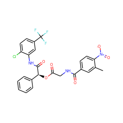 Cc1cc(C(=O)NCC(=O)O[C@H](C(=O)Nc2cc(C(F)(F)F)ccc2Cl)c2ccccc2)ccc1[N+](=O)[O-] ZINC000003285650