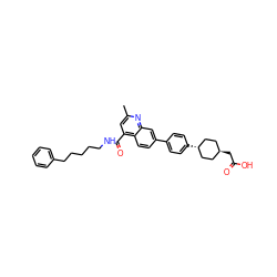 Cc1cc(C(=O)NCCCCCc2ccccc2)c2ccc(-c3ccc([C@H]4CC[C@H](CC(=O)O)CC4)cc3)cc2n1 ZINC000261130125