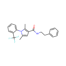 Cc1cc(C(=O)NCCc2ccccc2)c(C)n1-c1ccccc1C(F)(F)F ZINC000034635516