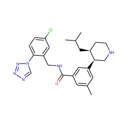 Cc1cc(C(=O)NCc2cc(Cl)ccc2-n2cnnn2)cc([C@@H]2CNCC[C@@H]2CC(C)C)c1 ZINC000066073836