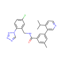 Cc1cc(C(=O)NCc2cc(Cl)ccc2-n2cnnn2)cc(-c2cnccc2C(C)C)c1 ZINC000066098827