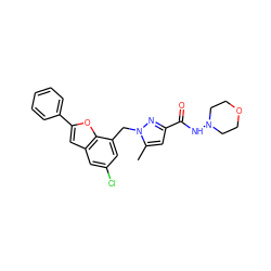 Cc1cc(C(=O)NN2CCOCC2)nn1Cc1cc(Cl)cc2cc(-c3ccccc3)oc12 ZINC000072317602