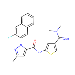 Cc1cc(C(=O)Nc2cc(C(=N)N(C)C)cs2)n(-c2cc3ccccc3cc2F)n1 ZINC000028235211