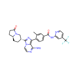 Cc1cc(C(=O)Nc2cc(C(F)(F)F)ccn2)ccc1-c1nc([C@@H]2CC[C@H]3CCC(=O)N3C2)n2ccnc(N)c12 ZINC000145471713