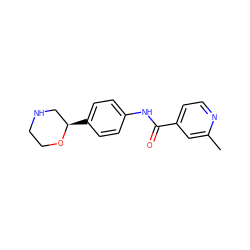 Cc1cc(C(=O)Nc2ccc([C@@H]3CNCCO3)cc2)ccn1 ZINC000117719100