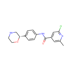 Cc1cc(C(=O)Nc2ccc([C@H]3CNCCO3)cc2)cc(Cl)n1 ZINC000113978138