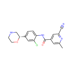 Cc1cc(C(=O)Nc2ccc([C@H]3CNCCO3)cc2Cl)cc(C#N)n1 ZINC000149870107