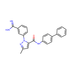 Cc1cc(C(=O)Nc2ccc(-c3ccccc3)cc2)n(-c2cccc(C(=N)N)c2)n1 ZINC000012355119