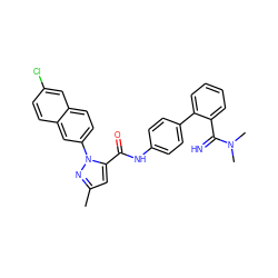 Cc1cc(C(=O)Nc2ccc(-c3ccccc3C(=N)N(C)C)cc2)n(-c2ccc3cc(Cl)ccc3c2)n1 ZINC000028230881