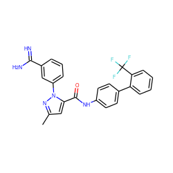 Cc1cc(C(=O)Nc2ccc(-c3ccccc3C(F)(F)F)cc2)n(-c2cccc(C(=N)N)c2)n1 ZINC000013861914