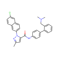 Cc1cc(C(=O)Nc2ccc(-c3ccccc3CN(C)C)cc2)n(-c2ccc3cc(Cl)ccc3c2)n1 ZINC000028234415