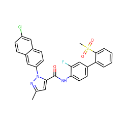 Cc1cc(C(=O)Nc2ccc(-c3ccccc3S(C)(=O)=O)cc2F)n(-c2ccc3cc(Cl)ccc3c2)n1 ZINC000028230576