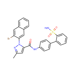 Cc1cc(C(=O)Nc2ccc(-c3ccccc3S(N)(=O)=O)cc2)n(-c2cc3ccccc3cc2Br)n1 ZINC000029403575