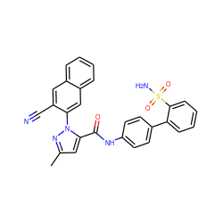 Cc1cc(C(=O)Nc2ccc(-c3ccccc3S(N)(=O)=O)cc2)n(-c2cc3ccccc3cc2C#N)n1 ZINC000013442871