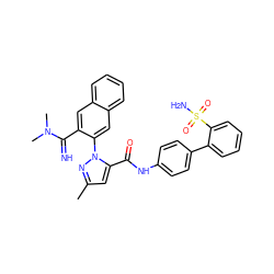 Cc1cc(C(=O)Nc2ccc(-c3ccccc3S(N)(=O)=O)cc2)n(-c2cc3ccccc3cc2C(=N)N(C)C)n1 ZINC000029399057