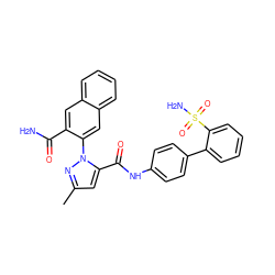 Cc1cc(C(=O)Nc2ccc(-c3ccccc3S(N)(=O)=O)cc2)n(-c2cc3ccccc3cc2C(N)=O)n1 ZINC000029402833