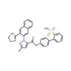 Cc1cc(C(=O)Nc2ccc(-c3ccccc3S(N)(=O)=O)cc2)n(-c2cc3ccccc3cc2C2=NCCN2)n1 ZINC000029402705