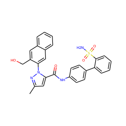 Cc1cc(C(=O)Nc2ccc(-c3ccccc3S(N)(=O)=O)cc2)n(-c2cc3ccccc3cc2CO)n1 ZINC000013442877