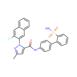 Cc1cc(C(=O)Nc2ccc(-c3ccccc3S(N)(=O)=O)cc2)n(-c2cc3ccccc3cc2F)n1 ZINC000001494901