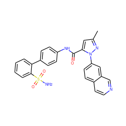 Cc1cc(C(=O)Nc2ccc(-c3ccccc3S(N)(=O)=O)cc2)n(-c2ccc3ccncc3c2)n1 ZINC000013527787